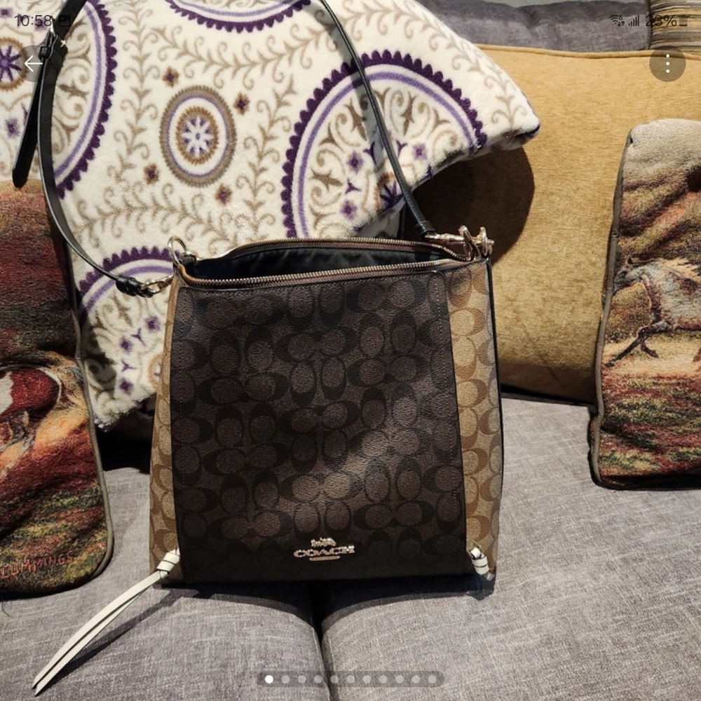 Coach Brown Monogram Shoulder Bag with Gold Accents